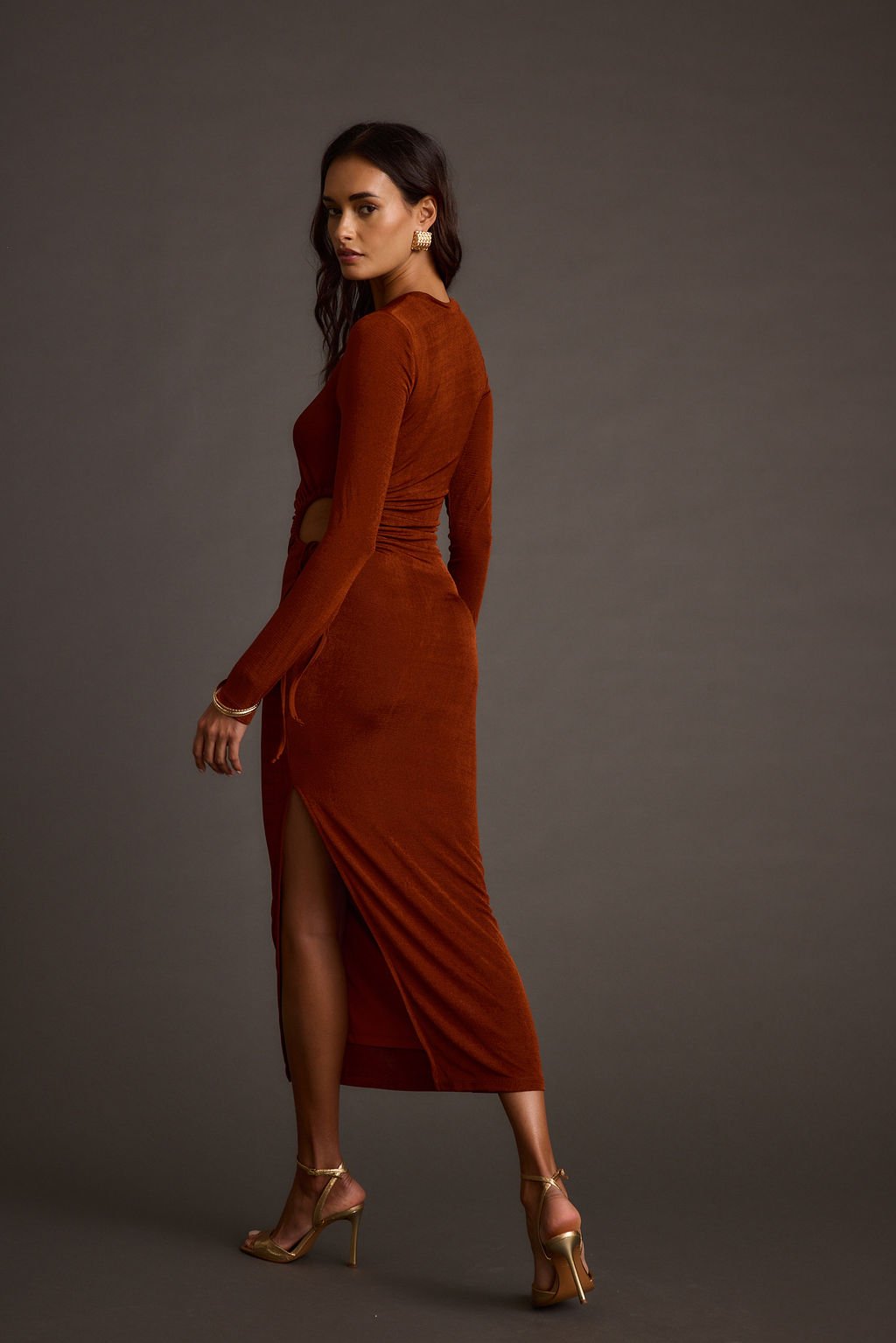 Aftergold Rust Cutout Midi Dress - Image 3