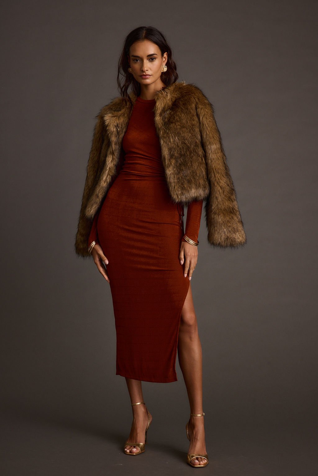 Aftergold Rust Cutout Midi Dress - Image 5