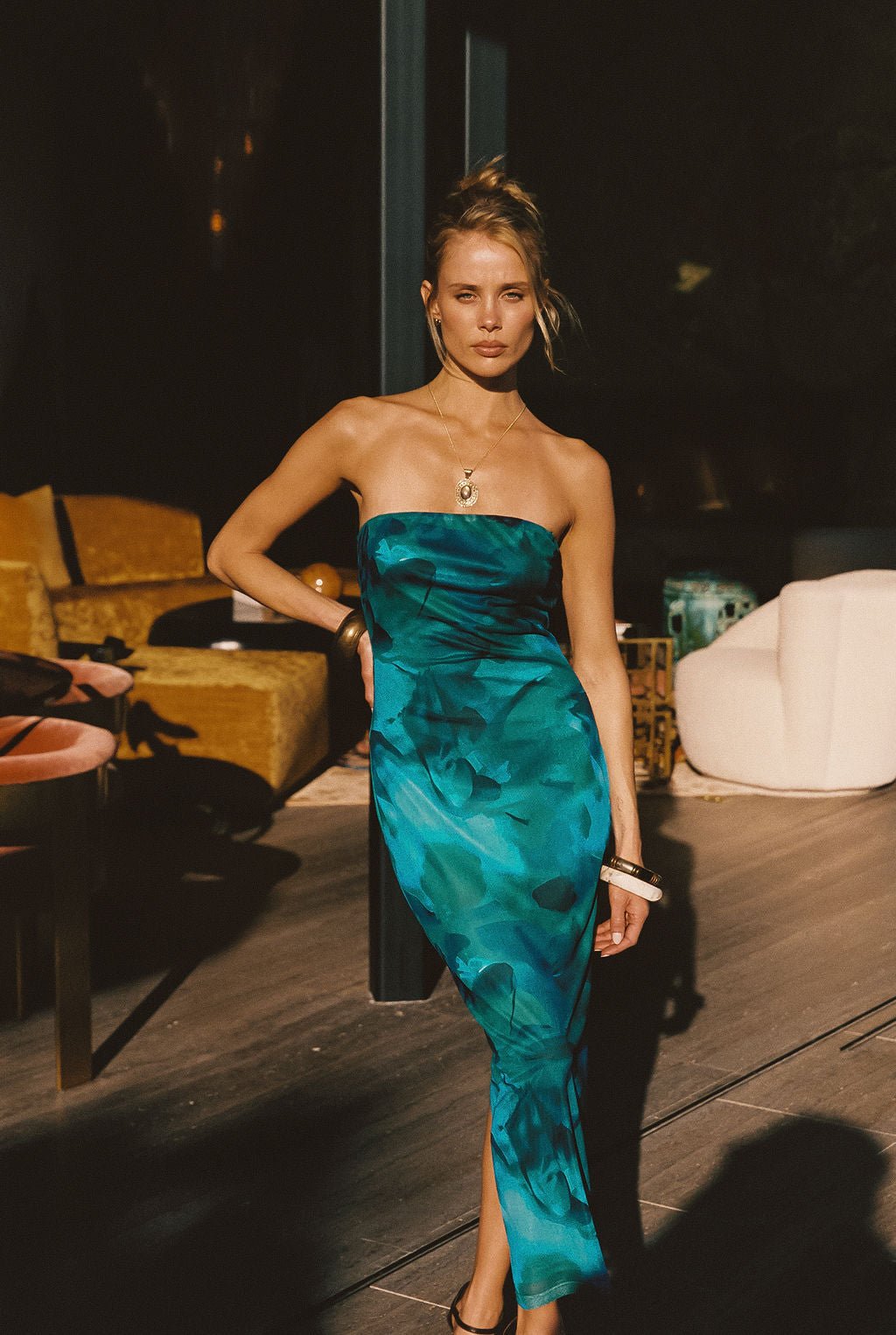 Avani Blue Floral Mesh Maxi Dress - Image 2