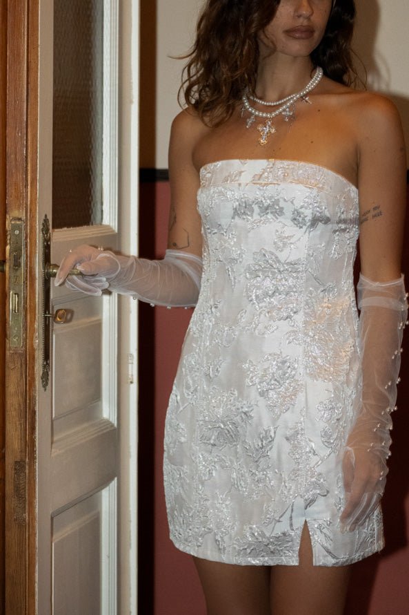 Bellini Silver Strapless Floral Mini Dress - Image 3