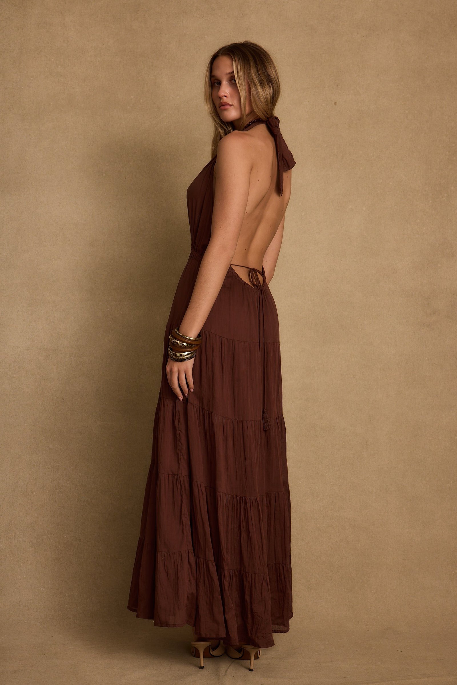 Esperanza Espresso Halter Linen Maxi Dress - Image 2
