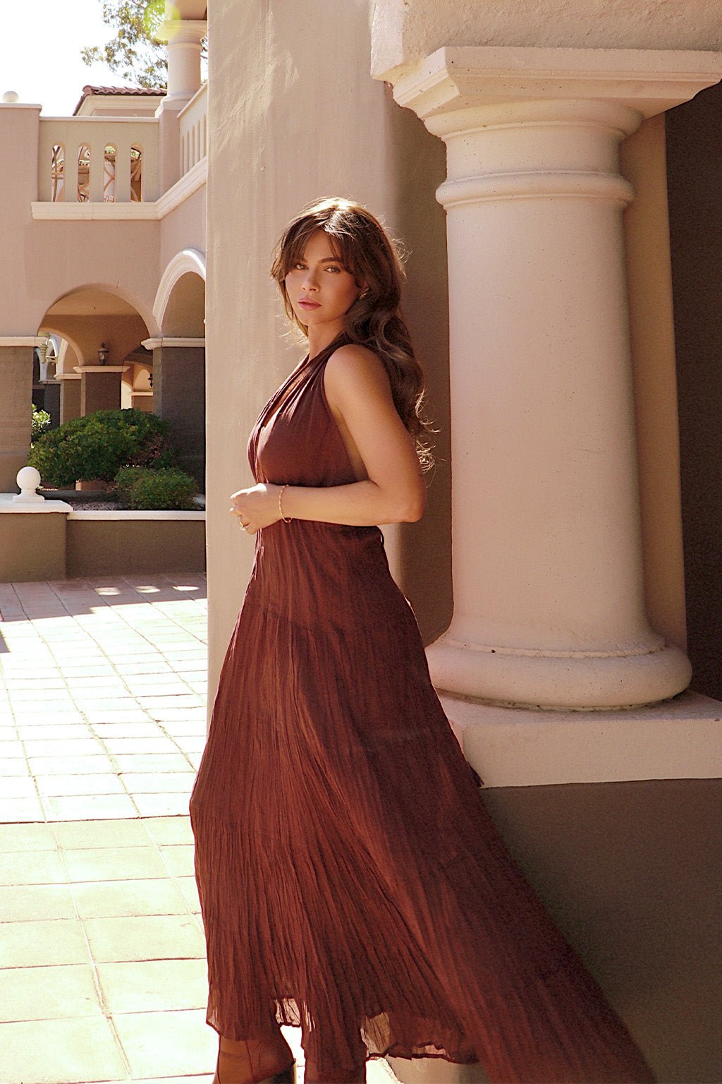 Esperanza Espresso Halter Linen Maxi Dress - Image 4