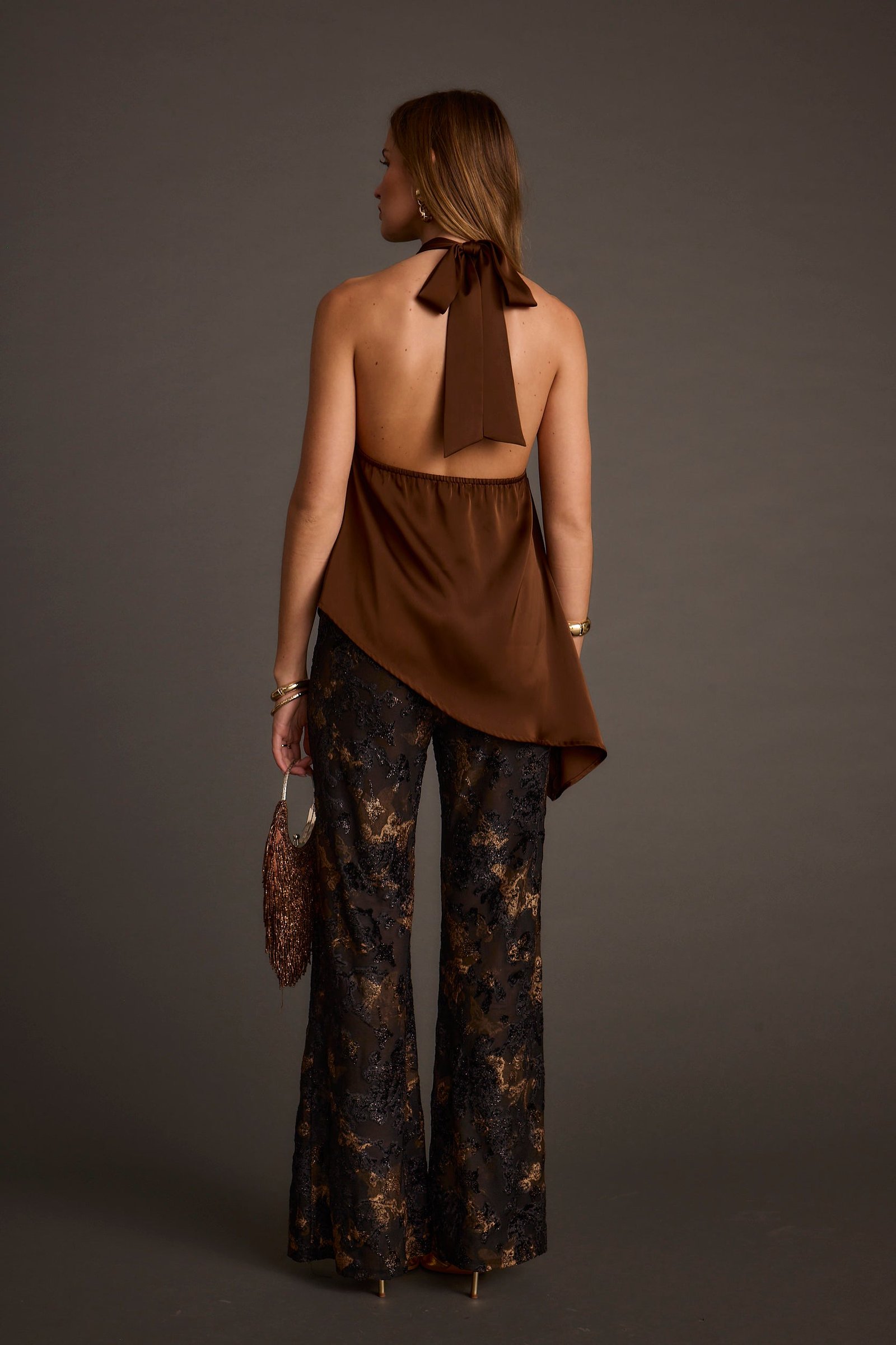 Linden Mocha Asymmetrical Halter Top - Image 3