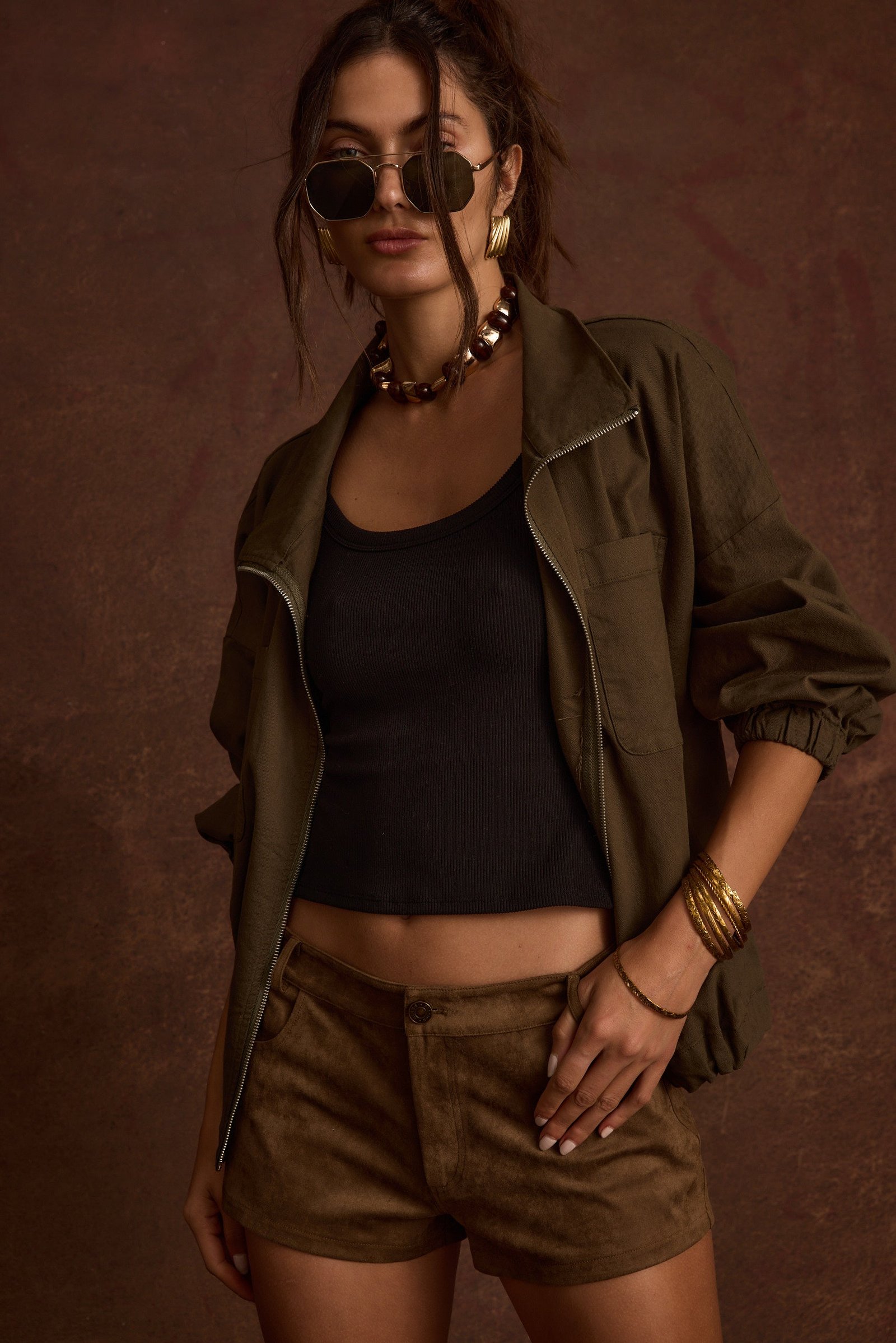 Mercer Camel Faux Suede Micro Shorts - Image 3