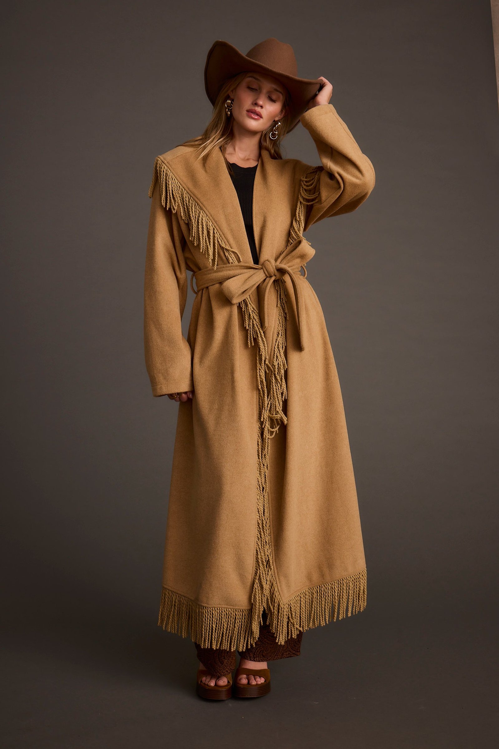 Montrose Camel Fringe Coat - Image 2