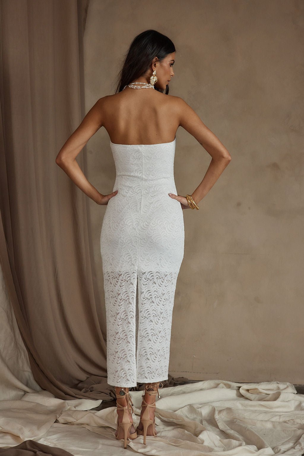 Reagan Strapless White Lace Midi Dress - Image 6