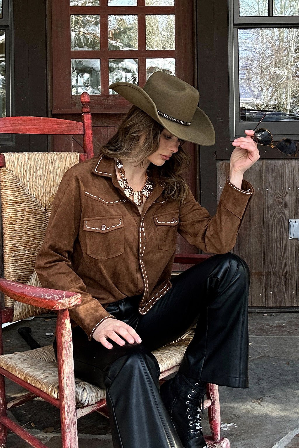 Rustic Pines Brown Suede Button Down Top - Image 11