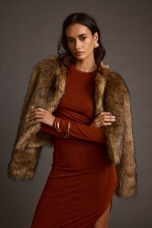 Misty Brown Faux Fur Coat