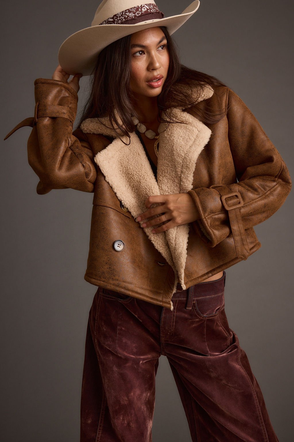 Avery Vintage Wash Sherling Coat - Image 5