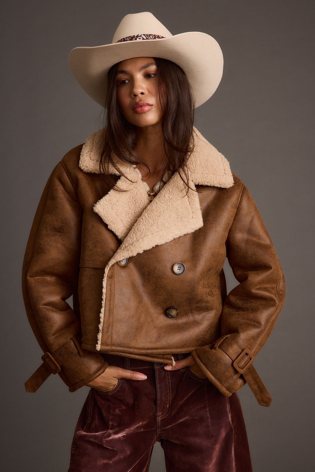 Avery Vintage Wash Sherling Coat - Image 8